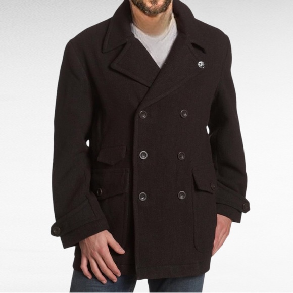 Timberland Other - Timberland Coat Large Black Brown Wool Pea Coat XL